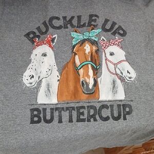 Gray Graphic Tee with Horse Print